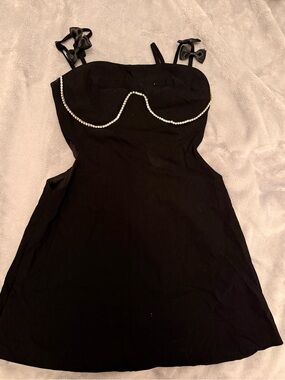 SHEIN Black Mini Dress with Rhinestone Trim